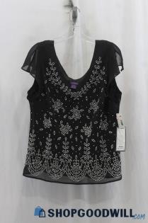 NWT Metaphor Womens Black/Silver Beaded Pattern Blouse Sz XL