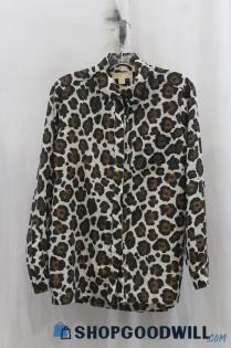 Michael Kors Womens Brown/Black Animal Print Button Up Shirt Sz S