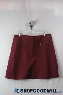 Athleta Women's Maroon Striped Zipper Embellished A-Line Skirt sz XL