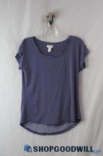 Chico's Women's Navy/White Polka Dot Short Sleeve Blouse sz S/4