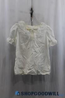 VTG The Partners Please Women's White Lace Collar Zipper Back Shirt SZ M