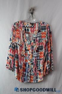 Tribal Women's Multicolor Geo Patterned Button Up Top sz M