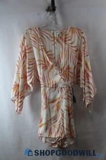 NWT Amuse Society Women's Beige/Pink Tropical Print Tapered Sleeve Romper SZ XS