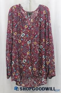 Lane Bryant Women's Maroon Multicolor Floral Print Blouse SZ 26/28