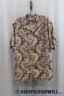 Tommy Bahama Men's Beige/Pink Pattern Silk Button Up Shirt SZ XL