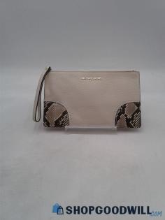 Michael Kors Hattie Ivory/Gray Pebbled Leather Wristlet Handbag Purse