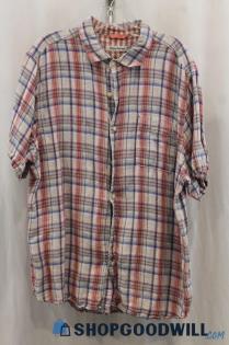 Tommy Bahama Mens Pink/Blue Plaid Button Up Shirt Sz XL