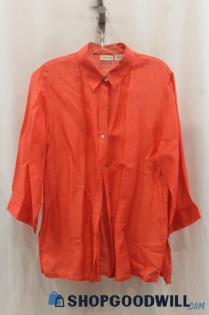 Chico's Women's Pink Sheer Linen Blend Button Up Shirt SZ M