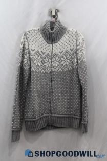 NWT Inc Women's Gray/White Fair Isle Wool Blend Zip Up Sweater sz S