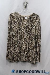 Chico's Women's Brown Animal Print Long Sleeve Shirt sz XL