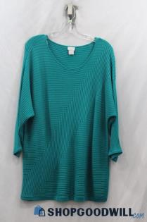 Chico's Women's Teal Striped Textured Oversized T-shirt sz L