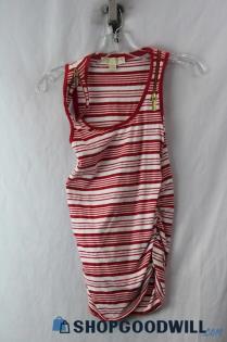 Michael Kors Women's Red/White Striped Zipper Shoulder Side Cinch Tank Top sz S