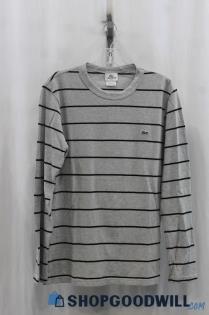 Lacoste Mens Heather Gray/Black Stripe LS Shirt Sz M