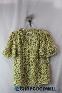 NWT Max Studio Women's Yellow/Blue Floral Lightweight Blouse SZ XS