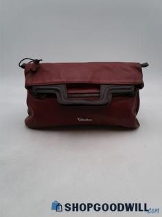 Valentina Burgundy Pebbled Leather Clutch Top Handle Handbag Purse