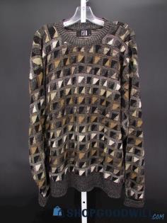 TSR USA Men's Vintage Grey/Brown Geometric Patter Knit Sweater SZ XL