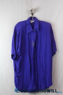 D.E. Frantoria Women's VTG Indigo Button Up Beaded Short Sleeve Tunic SZ 18