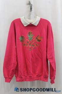 VTG Morning Sun Womens Deep Pink Leaf Pattern Sweater Sz L