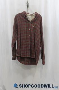 Columbia Mens Red/Gray Plaid Button Up Shirt Sz L