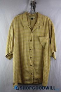 Tommy Bahama Men's Yellow/Gray Grid Button Up Silk Short sleeve Shirt SZ XL