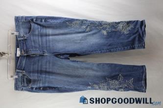 Lane Bryant Women's Blue Floral Mid-Rise Girlfriend Cropped Jeans sz 18