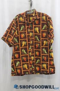 VTG High Seas Men's Brown Pepper Pattern Button Up Shirt SZ L