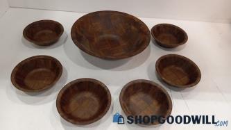 7pc Weavewood Inc Minneapolis, Minnesota Wooden Salad Bowls & Serving Bowls