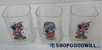 McDonalds Disney 2000 Mickey Mouse Glasses Set Of 3 Square Cups Vintage