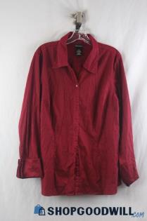 Lane Bryant Women's Ruby Red Twill Long Sleeve Button Up sz 18/20