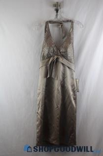 NWT Metaphor Women's Gray lace Detail Front Tie Sateen Dress SZ 6