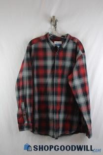 Columbia Men's Red/Gray Plaid Tech Long Sleeve Button Up sz XL