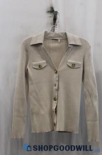 Tahari Womens Tan Button Up Sweater Sz S