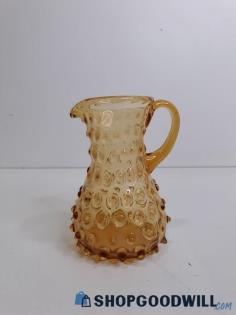 Vintage Unlabeled Amber Hobnail Glass Pitcher