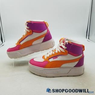 Puma Girl's Karmen Rebelle Mid White/Pink/Orange Leather Sneakers Sz 5