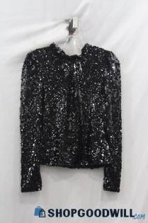 NWT WayF Women's Black Sheer Sequin Mock Neck Long Sleeve Blouse sz XS