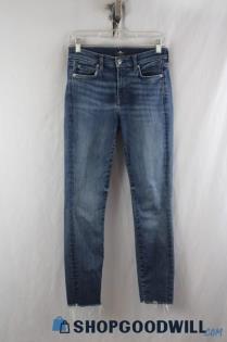 7 For All Man Kind Women's Light Blue Raw Hem Skinny Jean SZ 26