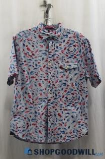 Tommy Bahama Mens Blue/Red Fish Pattern Button Up Shirt Sz S