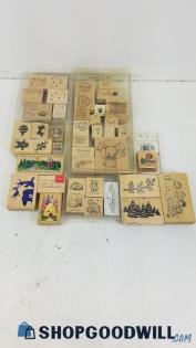 4Ibs Wooden Stamp Lot Arts Crafts & Hobbies Collectibles Vintage Flowers Bears