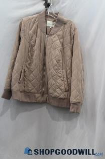 Lucky Brand Women's Pink Beige Full Zip Quilted Bomber Jacket sz 1X