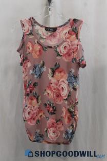 Say Anything Women's Pink Floral Print Sheer Tank Blouse SZ M