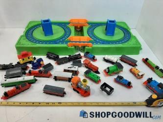 Mattel Train Track Case Filled with Many Brands of Train Cars