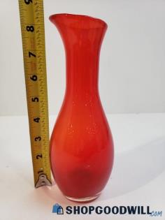 8" Tall Red Glass Vase w/Lipped Edge Home Decor