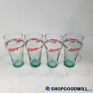 4 Coca-Cola Holiday Glass Cups Small 6" Tall