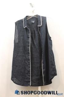 Armani Jeans Women's Dark Blue & Silver Button Up Sleeveless Vest Sz 44