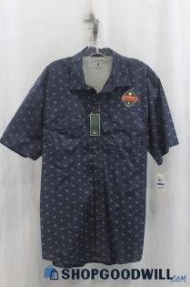 NWT GH Bass & Co Mens Navy Pattern Button Up Shirt Sz XL