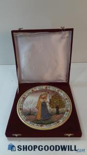 Marble Inlaid Decorative Plate Hand-Painted Marble Indian Woman Bejeweled W/ Box