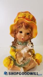 Universal Statuary Corp Girl Figurine #293 Vtg c1974 Approx 10.5" Yellow Bonnet