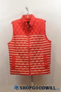 Talbots Women's Pink & White Striped Quilted Full Zip Vest  Sz XL