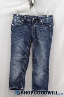 Miss Me Women's Blue Medium Wash Cuffed Capri Jeans Sz 26