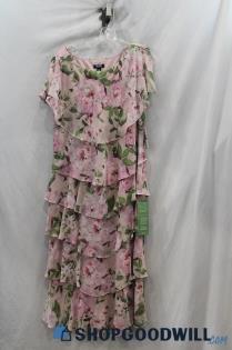 NWT SL Fashion NY Women's Pink/Green Floral Patterned Flowy Tiered Dress sz 16